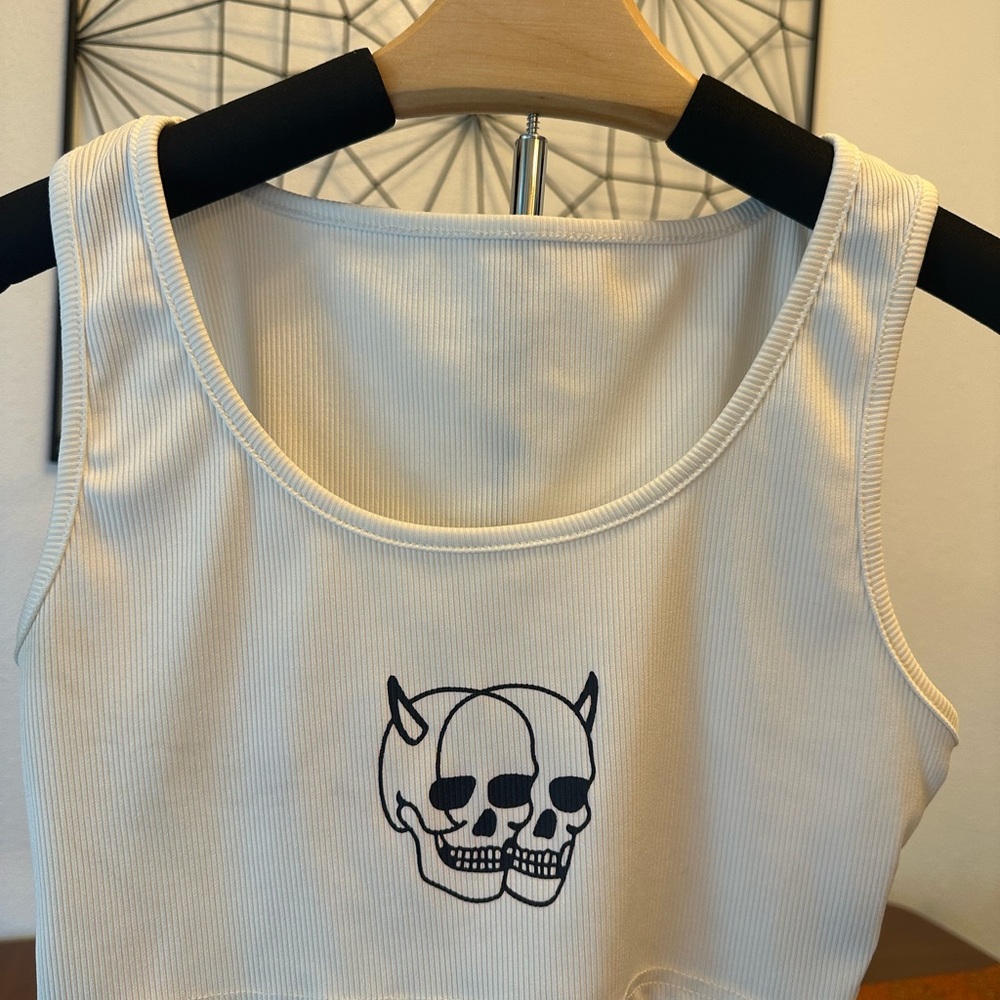 White Tank Top with Skull Design